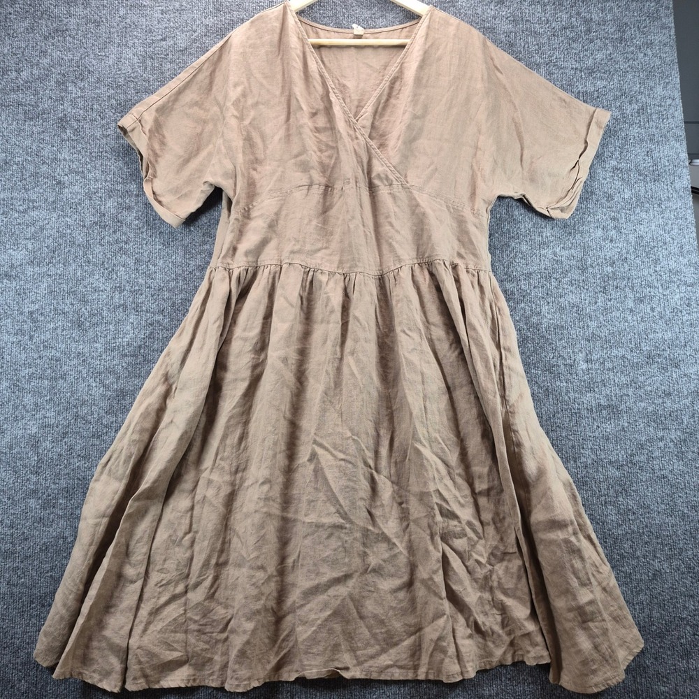 Grae Cove Dress 100% Linen Empire Waist Pockets 2XL Tan Women